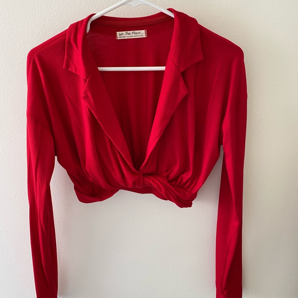 Free People: “We The Free” red long sleeve shirt